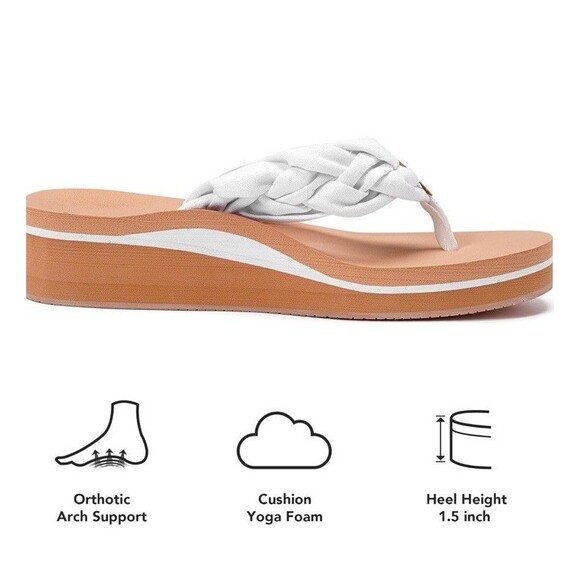 MORMIRAC  Thong Flip Flop Sandals White Braided Strap Tan Sole Women Size 8 - Picture 7 of 9
